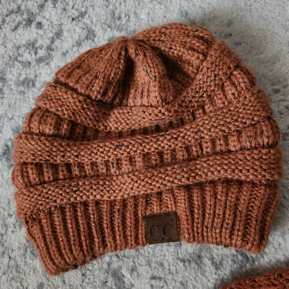 C.C. Cozy Burnt Orange Knit Infinity Scarf and Hat Set - Picture 3 of 6